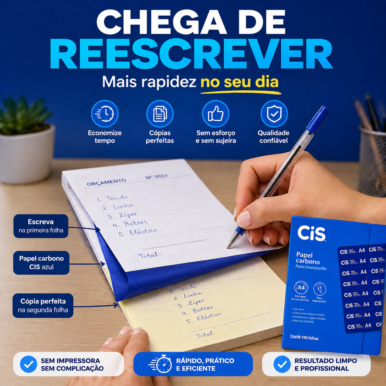 PAPEL CARBONO AZUL A4 PARA MANUSCRITO CAIXA 100 FOLHAS | CIS - Imagem 4