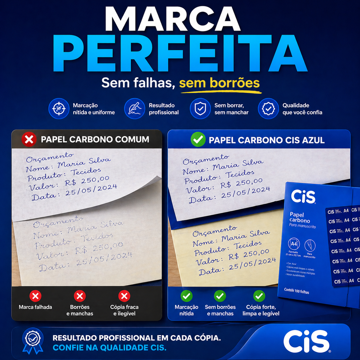 PAPEL CARBONO AZUL A4 PARA MANUSCRITO CAIXA 100 FOLHAS | CIS - Imagem 5