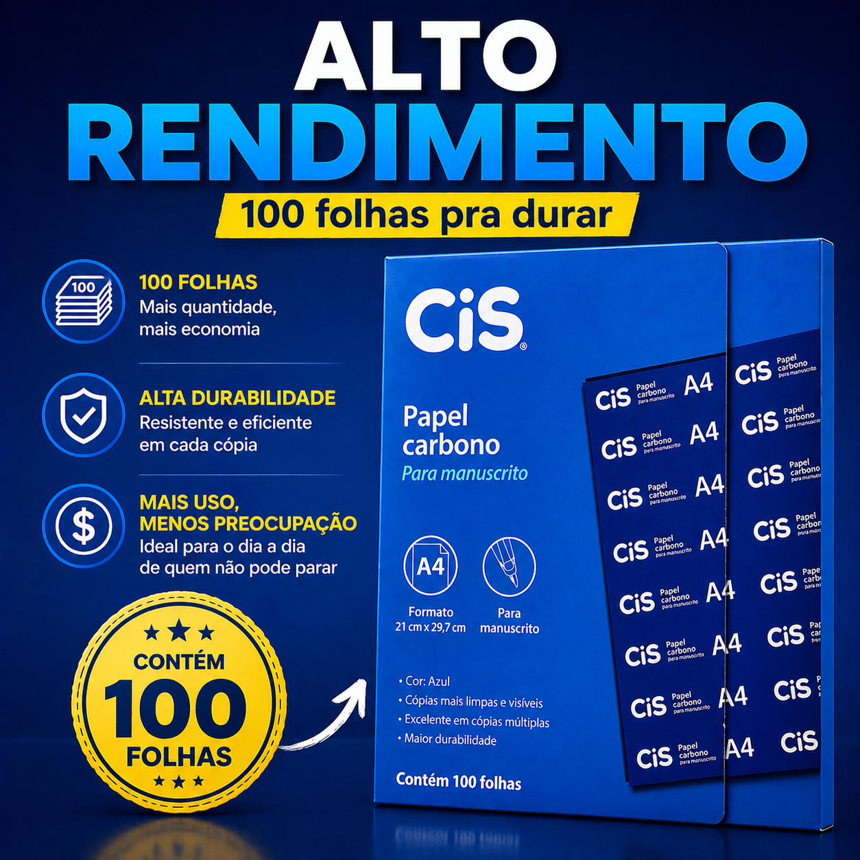 PAPEL CARBONO AZUL A4 PARA MANUSCRITO CAIXA 100 FOLHAS | CIS - Imagem 6