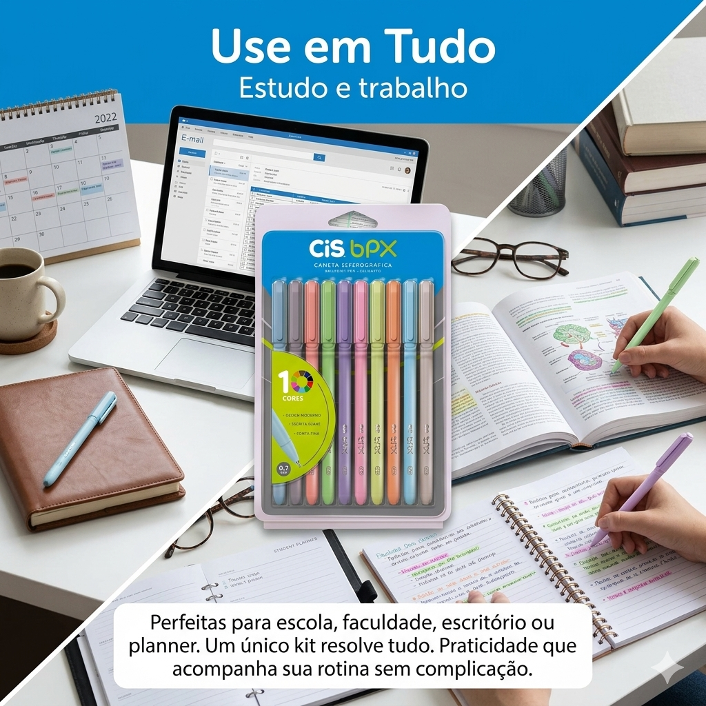 ESTOJO CANETA ESFEROGRAFICA BPX 0,7MM COM 10 CORES | CIS - Imagem 2