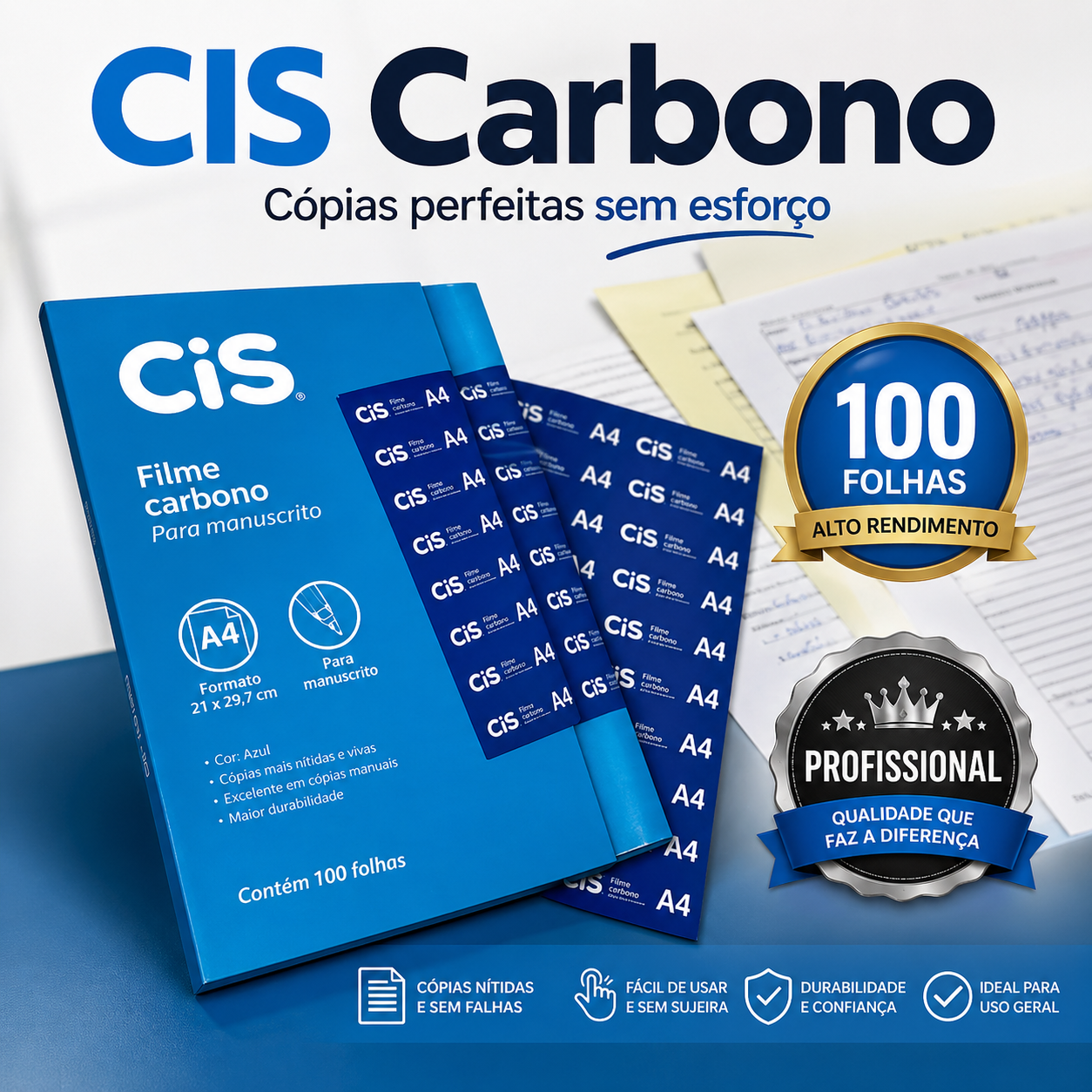 FILME CARBONO AZUL A4 PARA MANUSCRITO CAIXA COM 100 FOLHAS | CIS