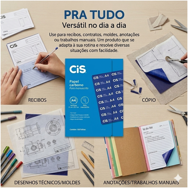 PAPEL CARBONO AZUL A4 PARA MANUSCRITO CAIXA 100 FOLHAS | CIS - Imagem 3