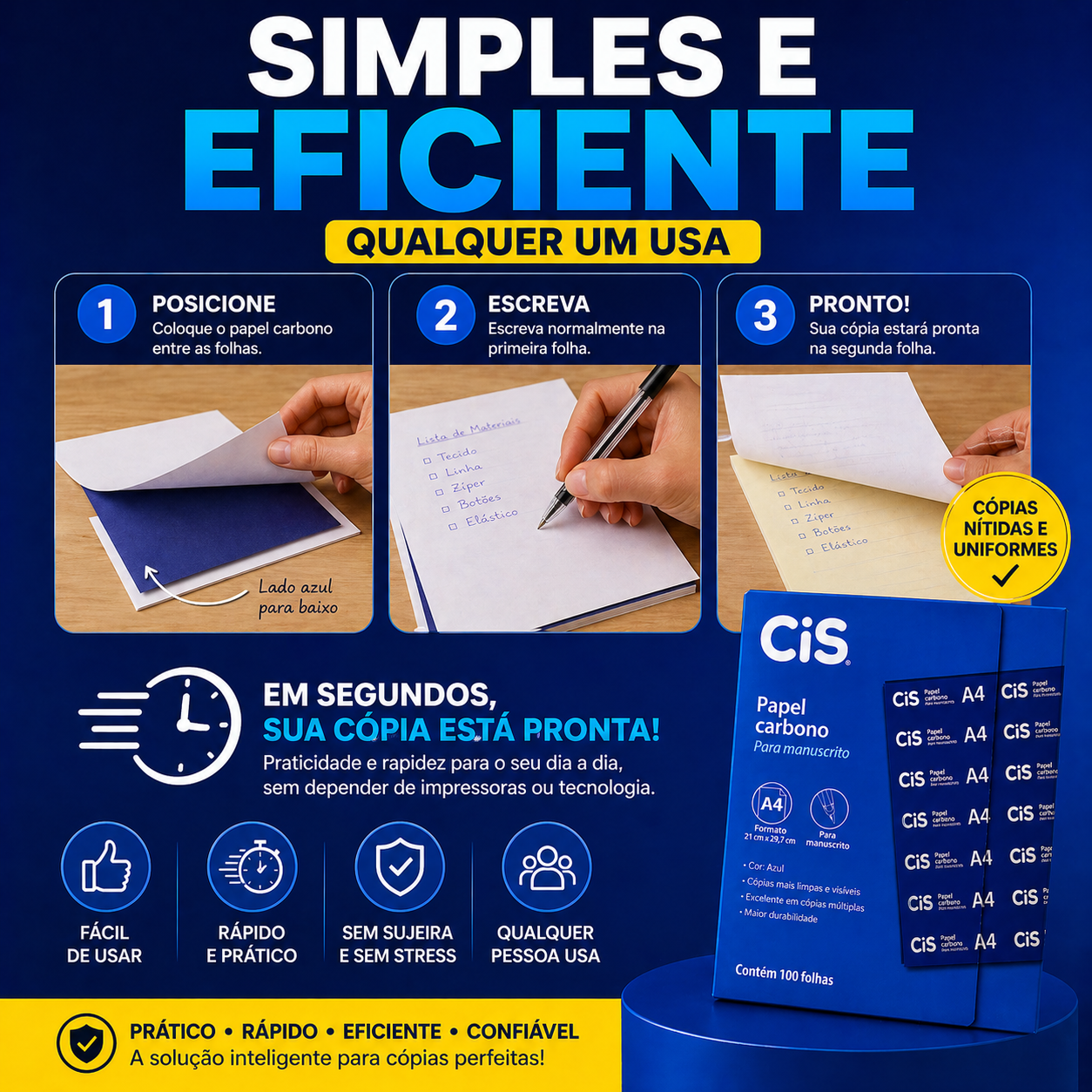 PAPEL CARBONO AZUL A4 PARA MANUSCRITO CAIXA 100 FOLHAS | CIS - Imagem 7