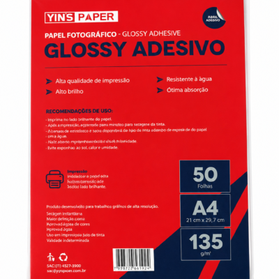 PAPEL FOTOGRAFICO A4 ADESIVO BRILHOSO 135G C/50 FLS (YP7740) | YINS PAPER