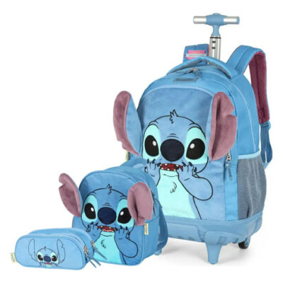 KIT MOCHILA COM RODAS STITCH AZUL LUXCEL (MC50062SC0200UN) | LUXCEL
