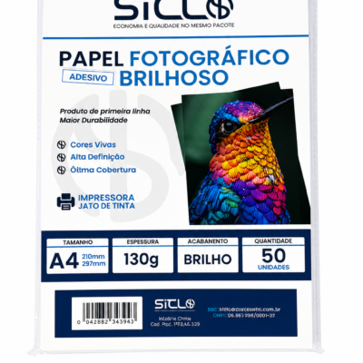 PAPEL FOTOGRAFICO ADESIVO GLOSSY 130G(PFAA4130) 50 FOLHAS | SICLO