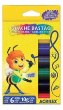 TINTA GUACHE 10G 6 CORES BASTAO ACRILEX (89085) | ACRILEX