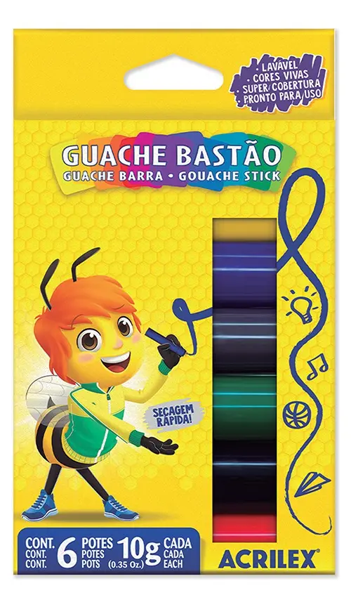 TINTA GUACHE 10G 6 CORES BASTAO ACRILEX (89085) | ACRILEX