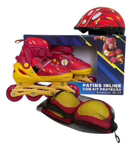 PATINS INLINE FLASH COM KIT PROTEÇÃO TAM 34-37 UNITOYS (3016) | UNITOYS