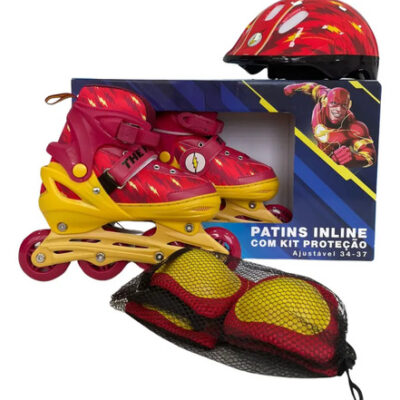 PATINS INLINE FLASH COM KIT PROTEÇÃO TAM 34-37 UNITOYS (3016) | UNITOYS