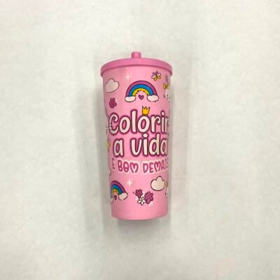 COPO PLASTICO FALTANDO O CANUDO TEMAS COLORIR A VIDA - SEM CANUDO - (14082) | BRASFOOT