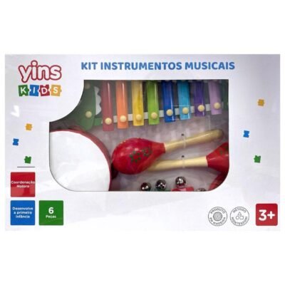 KIT INSTRUMENTOS MUSICAIS COM 6 PEÇAS EM MADEIRA MONTESSORI (YK1039) | YINS KIDS